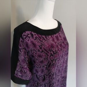 Short sleeve A-Symetrical Blouse, Size S, Purple Snakeskin Pattern